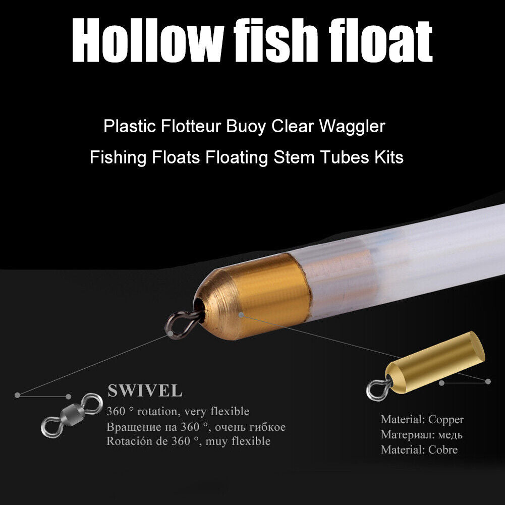 10x Fishing Float Transparent Pipe Drift Carp Feeder Floats Fishing Tackle