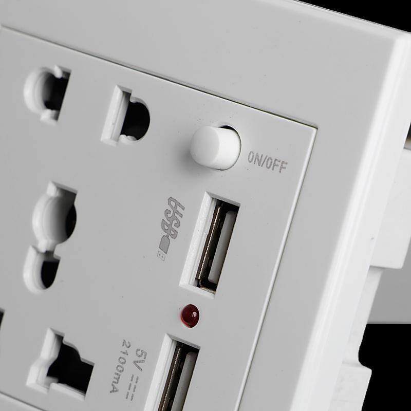 Socket+2 USB+Switch Wall Socket Charger AC/DC Power Adapter Plug Outlet Panel