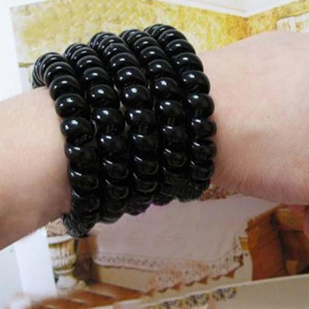 Elastic Girls Black Rubber Hair Rope Extendable Hair Ties Telephone Wire