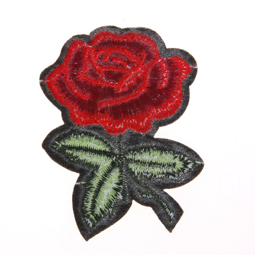 5pcs Red Rose Flower Embroidery Cloth DIY Sewing Iron on Patch(7X5cm)