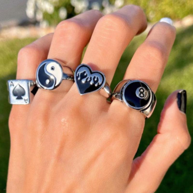 4PCS Yin Yang Band Rings Mid Finger Joint Rings Dainty Jewelry Present for Men