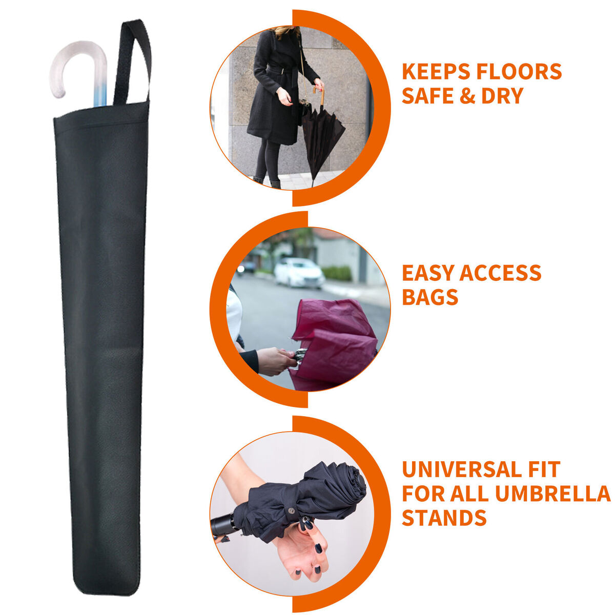 Faux Leather Car Umbrella Cover Waterproof Foldable for Long & Short Handle