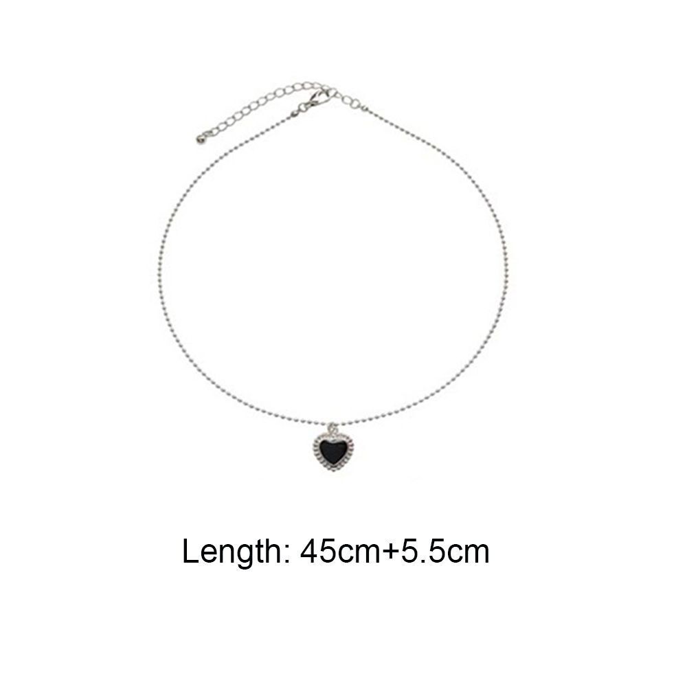 Black Crystal Necklace Clavicle Chain Choker Accessories Heart-Shaped Pendant