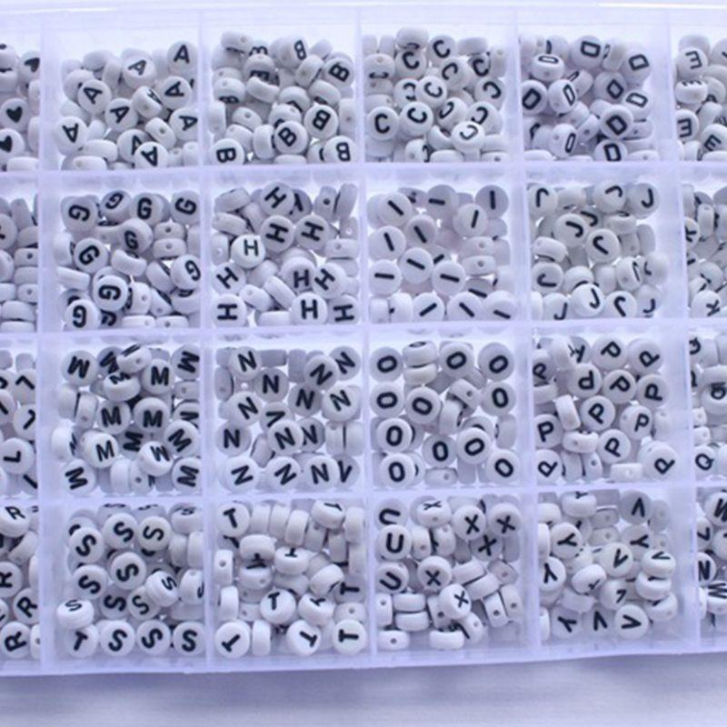 1200Pcs A-Z Letter Alphabet Heart White Round Acrylic Beads DIY Jewelry Making