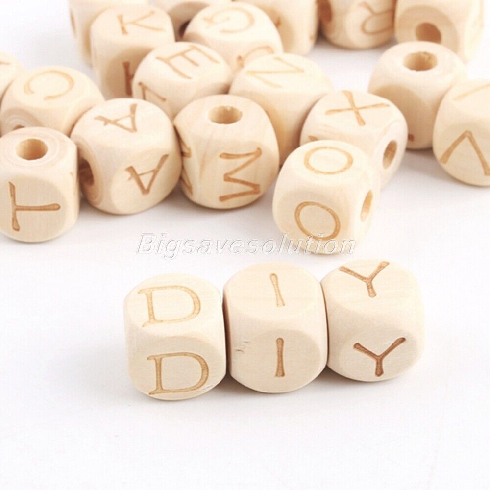 26Pcs/set 12mm Alphabet Letter Beads Cube Square Wooden Spacer Beads Handcraft