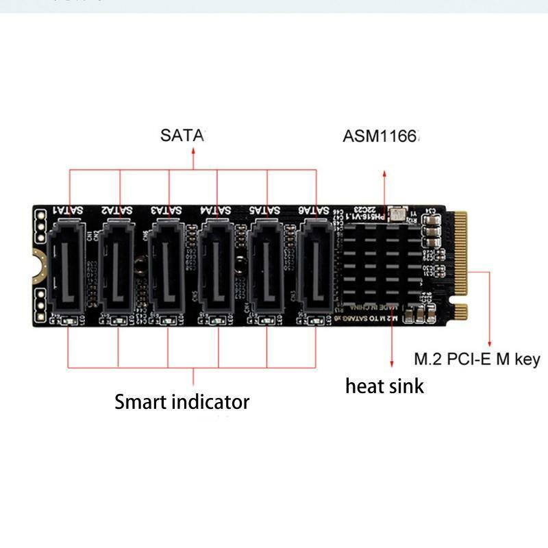 M.2 to Sata3.0 Adapter Card Converter Card with 6 Sata3.0 Ports ASM1166 Chipset