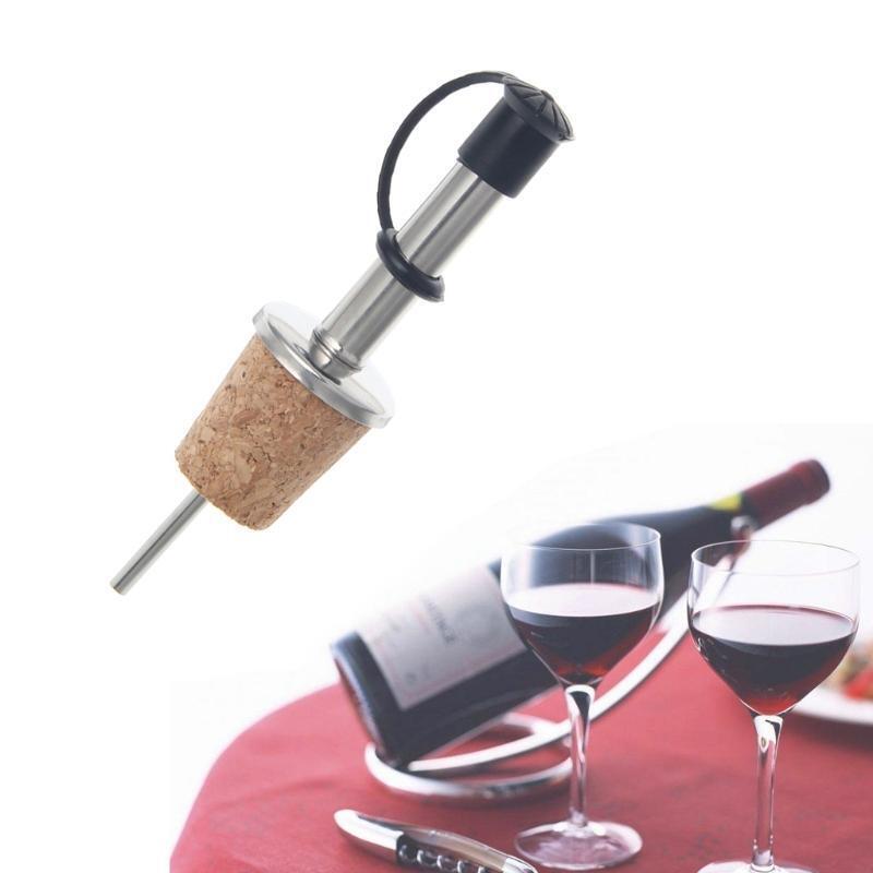 Stainless Steel Wine Oil Bottle Pourer Vinegar Spout/ Natural Cork