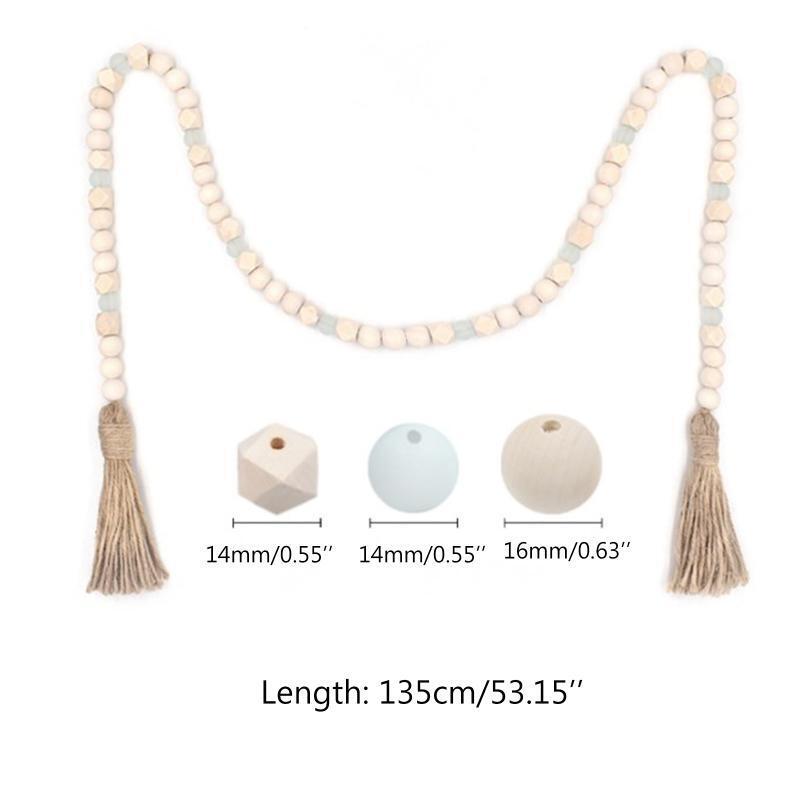 Wooden Bead Garland with Tassels Geometric Clear Acrylic Beads Tiered Tray Decor