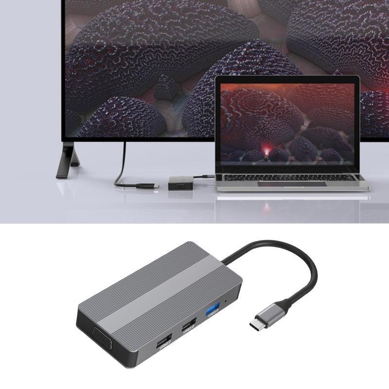 8 in 1 Type C Dock Station to HDMI+VGA TF/SD Reader PD USB3.0 Hub for PC Laptop