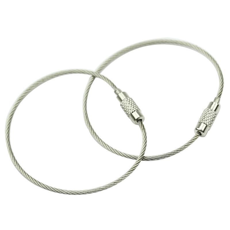 10Pcs Screw Locking Stainless Steel Wire Keychain Key Ring Cable Outdoor Hiking