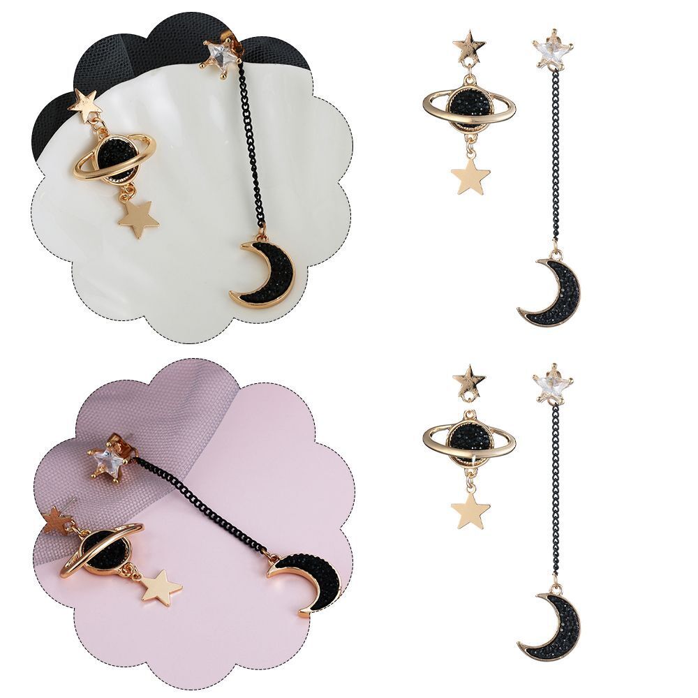 Long Temperament Star Moon Asymmetrical Stud Earring Drop Dangle Earrings