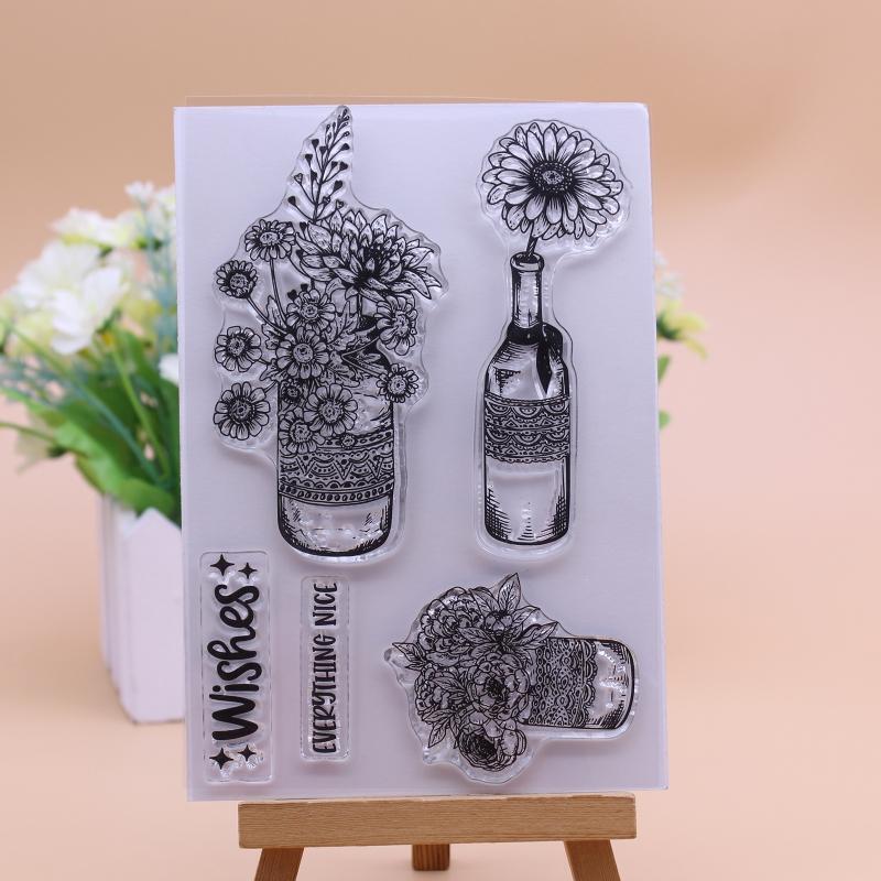 Flowers Bottles Clear Stamp Seal Handmade Crafts Embossing Decor