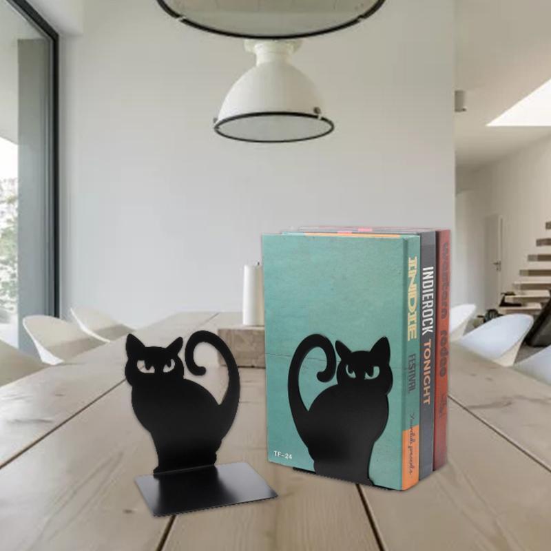 Stylish Hollow-out Cute Cat Metal Bookends for Office Desk Bookends for Bookcase
