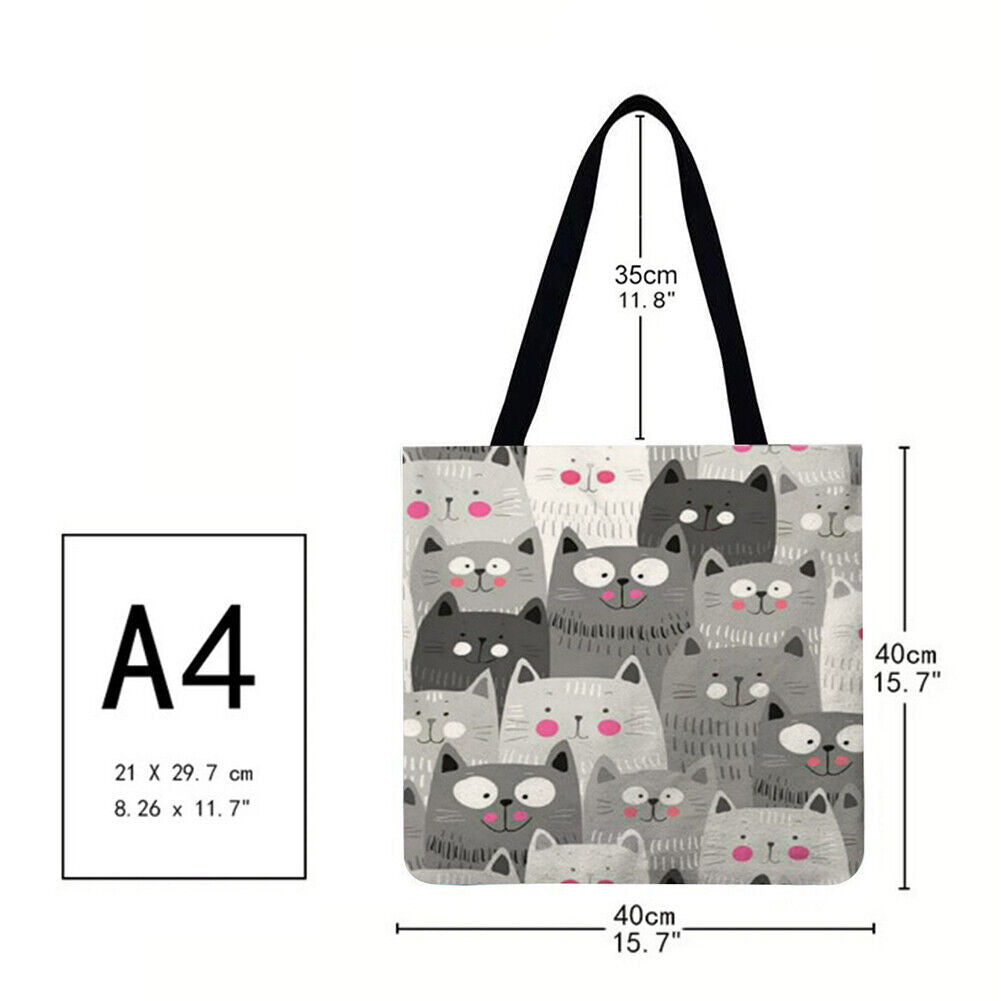 Cartoon cats Printed Shoulder Shopping Bag Casual Large Tote Handbag