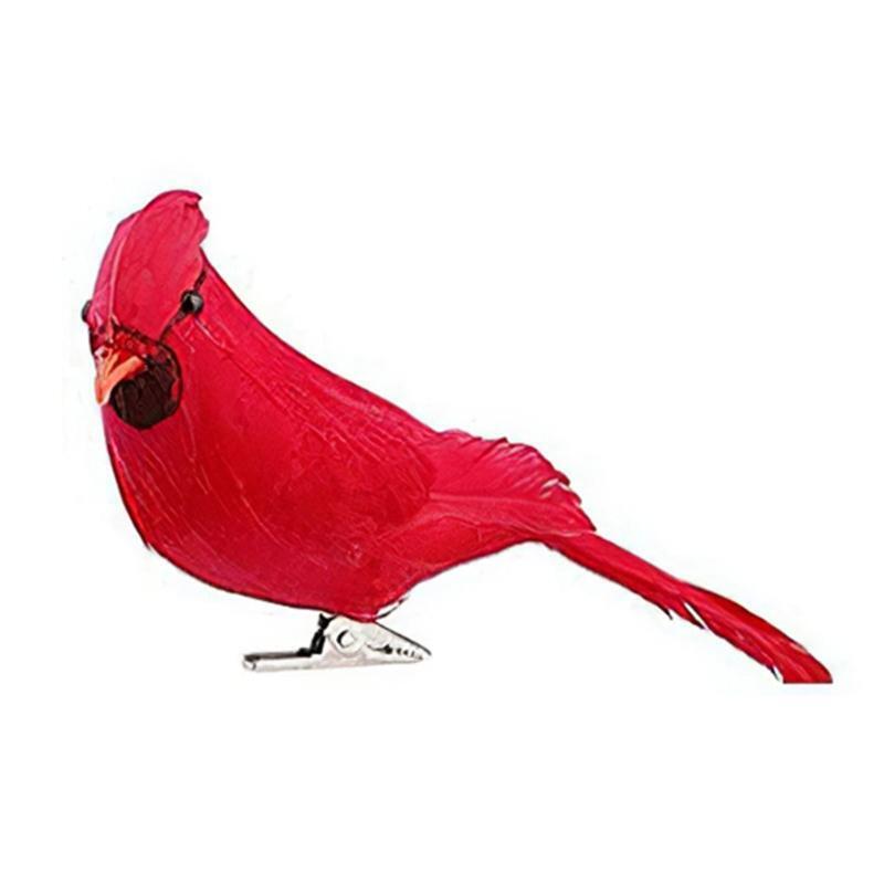 4pcs Imitation Feather Red Birds Cardinal Clips On Christmas Tree Decorations