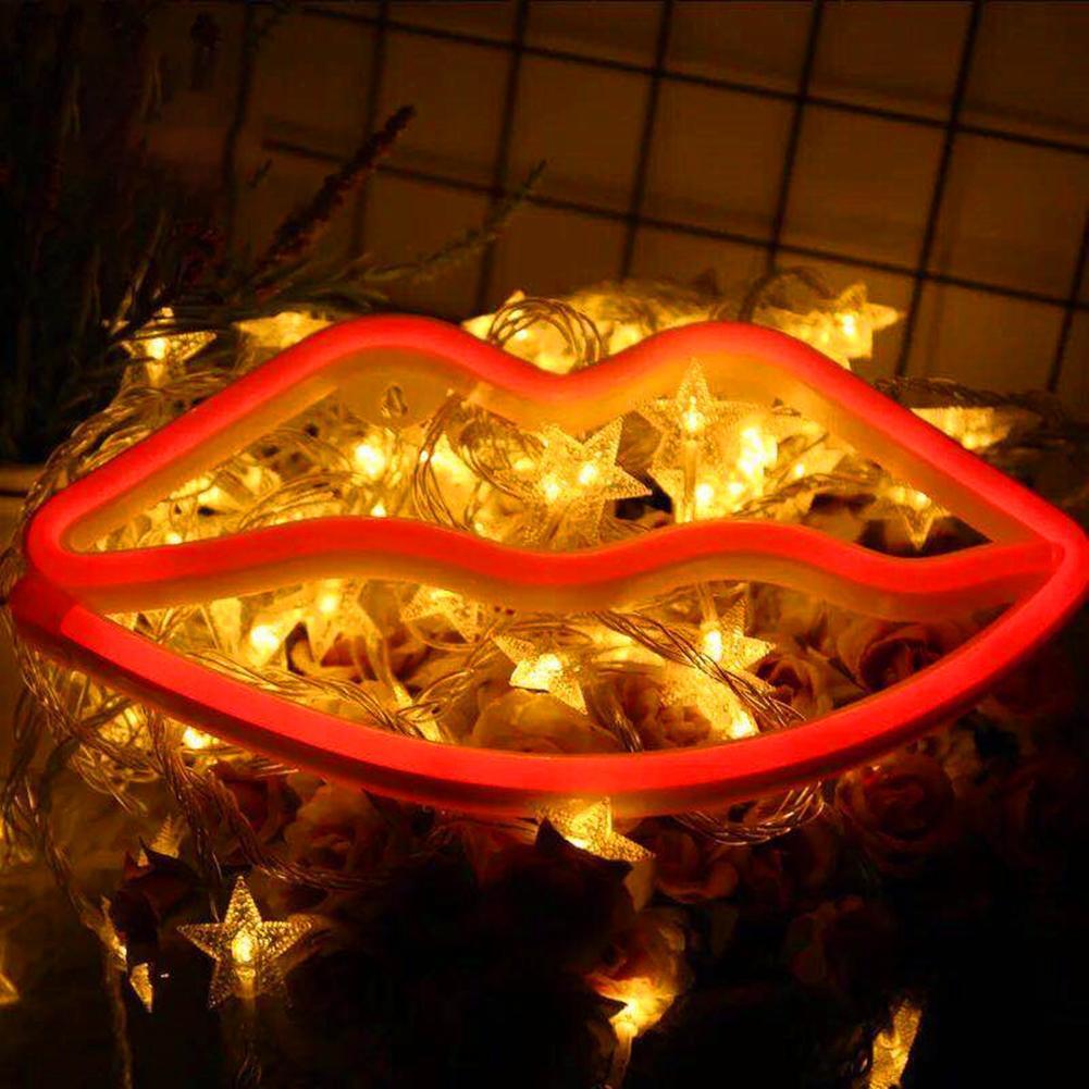 Indoor LED Neon Sign Night Lights Lips Lamp Party Wall Decor Light (Red)