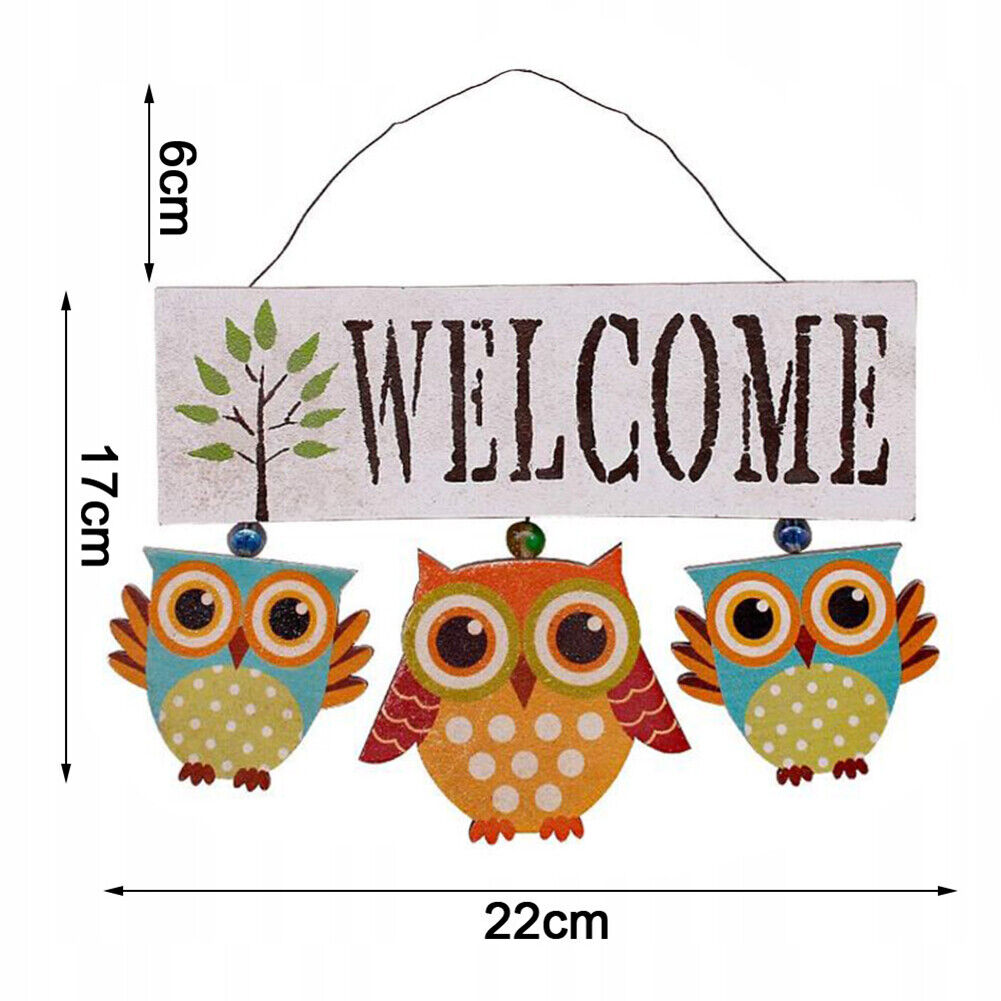 Wooden Welcome Owl Door Sign Pendant Hanging Home Wall Decor (White)