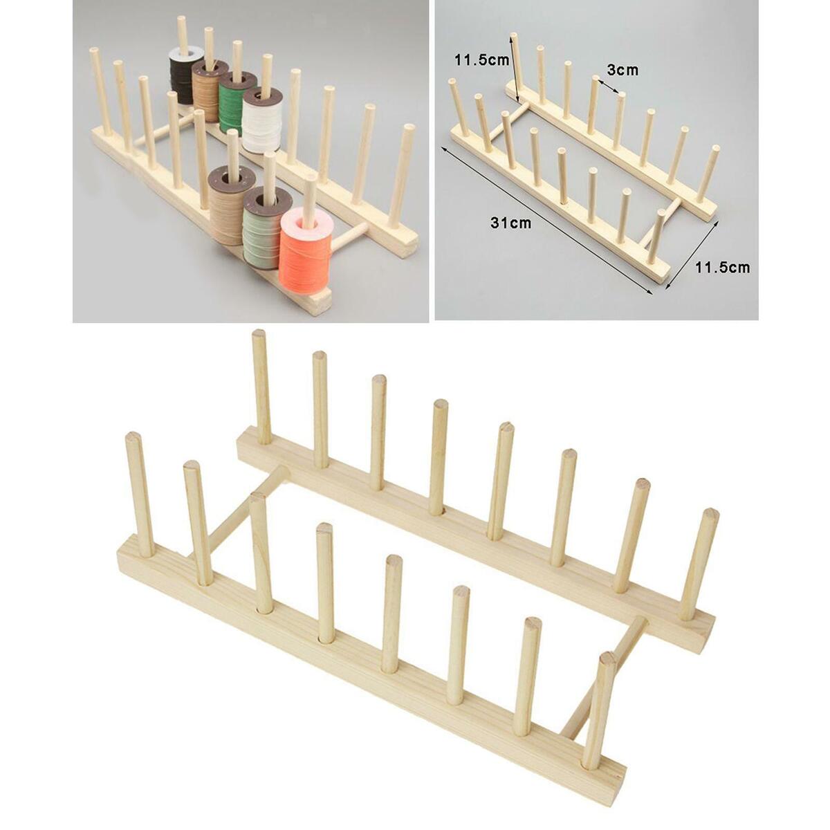 2Pieces Thread Rack Wooden Embroidery Thread Holder Organizer Saving Space