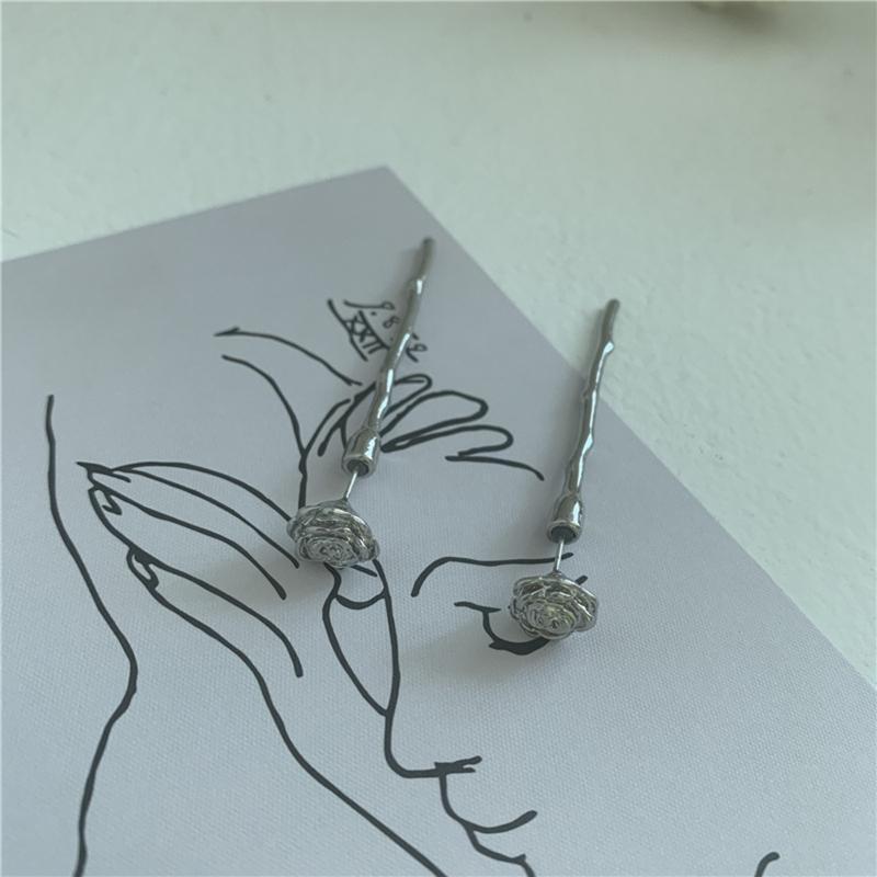 Long Rose Ear Stud Earrings Flower Piercing Earring Fashion Punk Jewelry