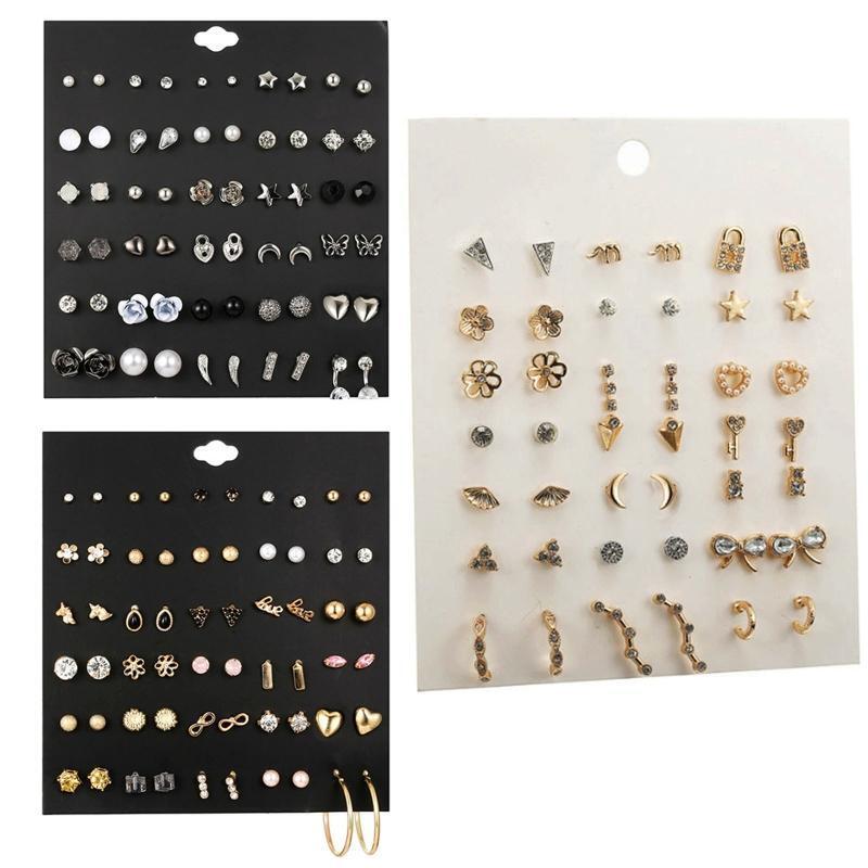 20 Pairs Crystal Cute Stud Earrings Star Heart Hypoallergenic Earring Exquisite