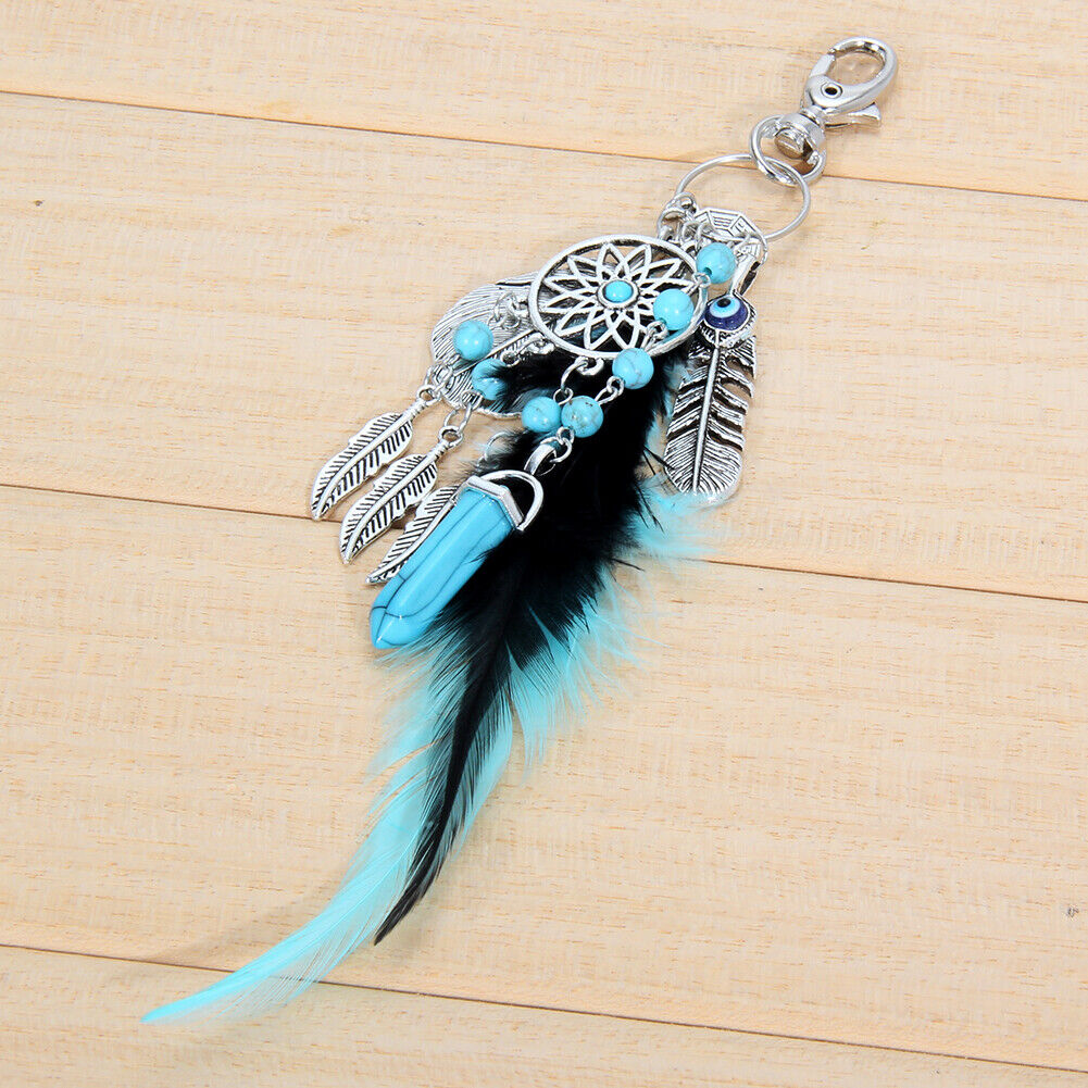 Women Natural Turquoise Dreamcatcher Keychain Boho Fashion Keychain