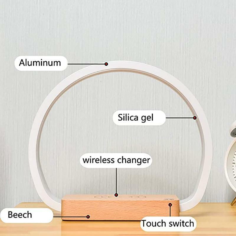 Wireless Charger Wood LED Table Lamp with Touch Control Eye-Caring Reading Light