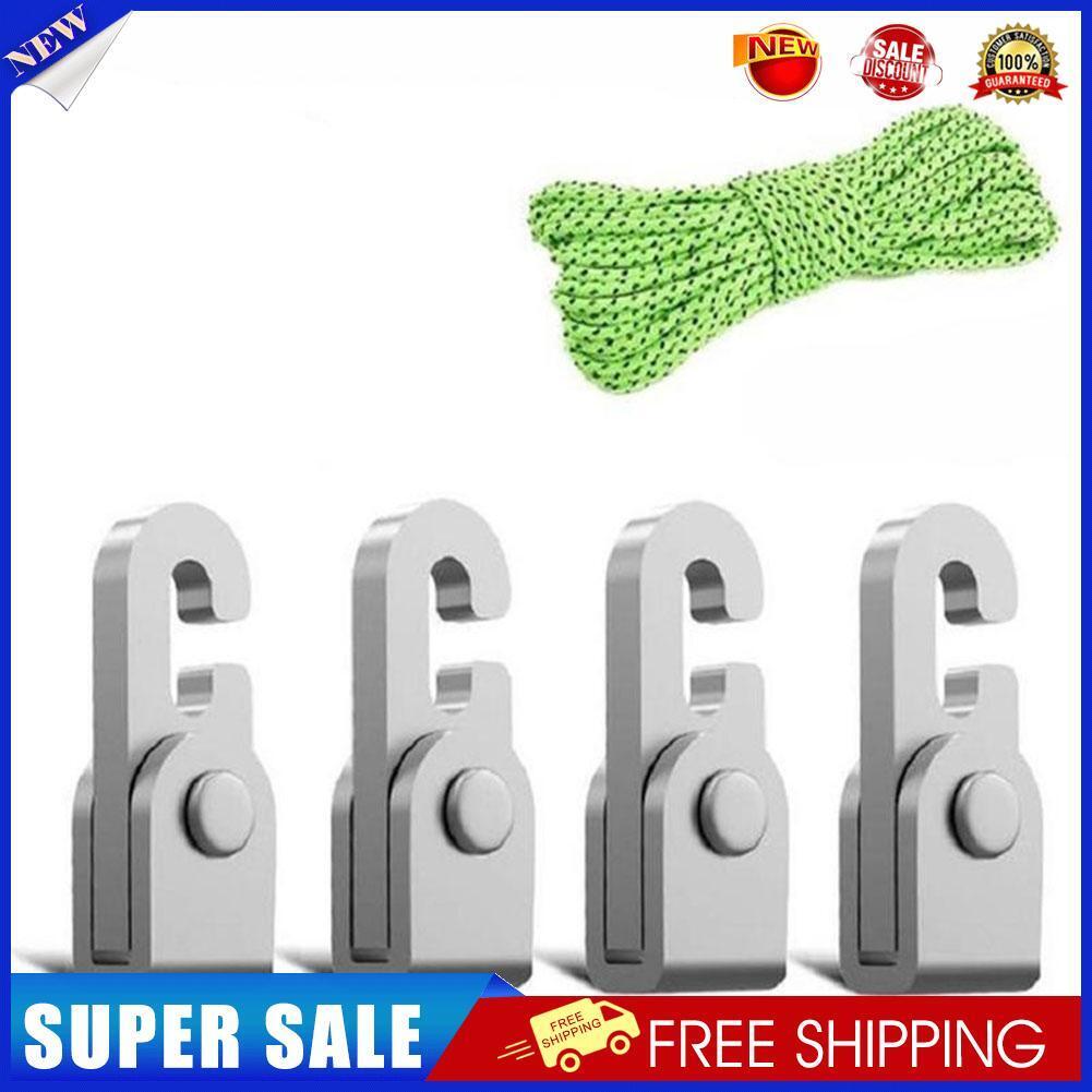 4pcs Automatic Lock Hooks No Knot Tent Self-locking Hooks with 1pc 5m Rope