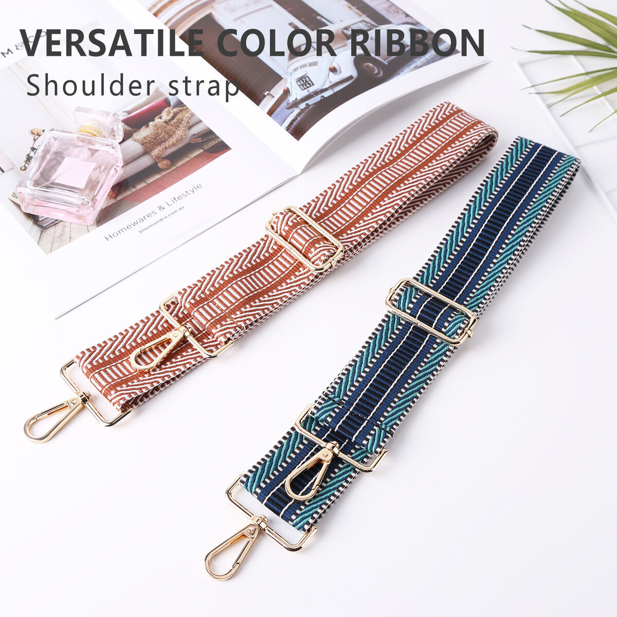 Replacement Bag Strap Universal Adjustable Wide Shoulder Belt (Blue+Brown)