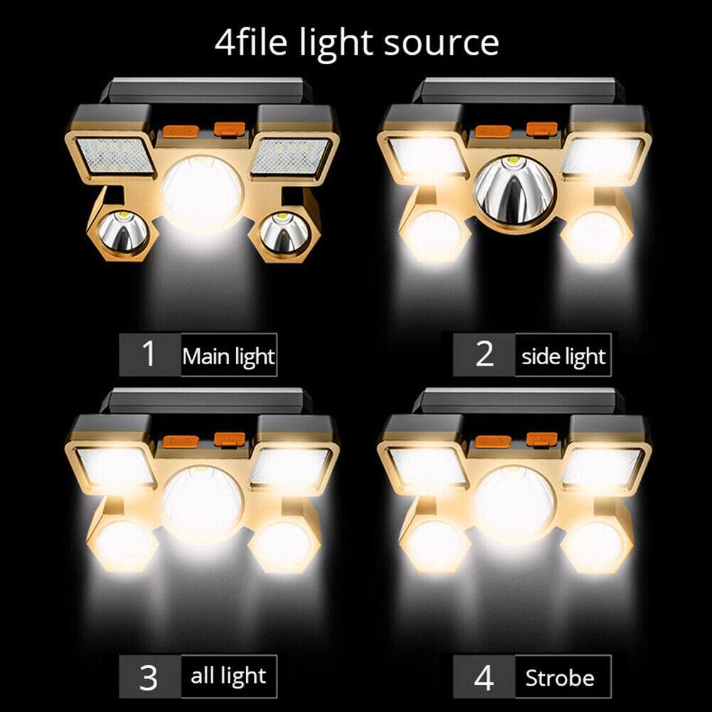 5xLED 1200mAh Portable Headlight USB Rechargeable Outdoor Fishing Headlamp