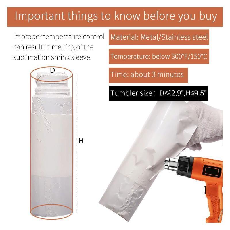 100 pcs Sublimation Shrink Wrap Film Sleeves White Sublimation Environmentally