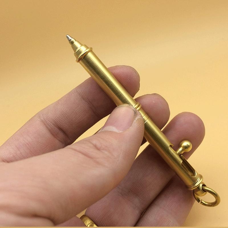 10cm Strong Gun-shaped Brass Pen Gun Bolt Style with Hanging Ring for Pocket