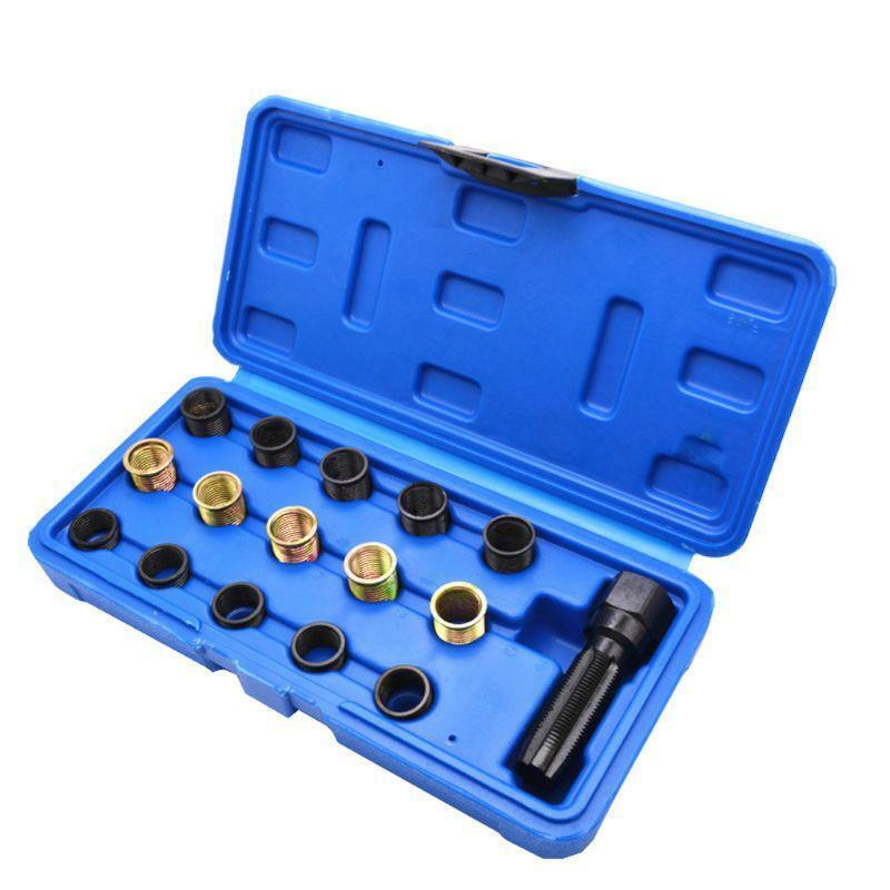 16 Pcs M14x1.25 Spark Plug Rethread Thread Repair Tools Kit Wire Sleeve w/ Case