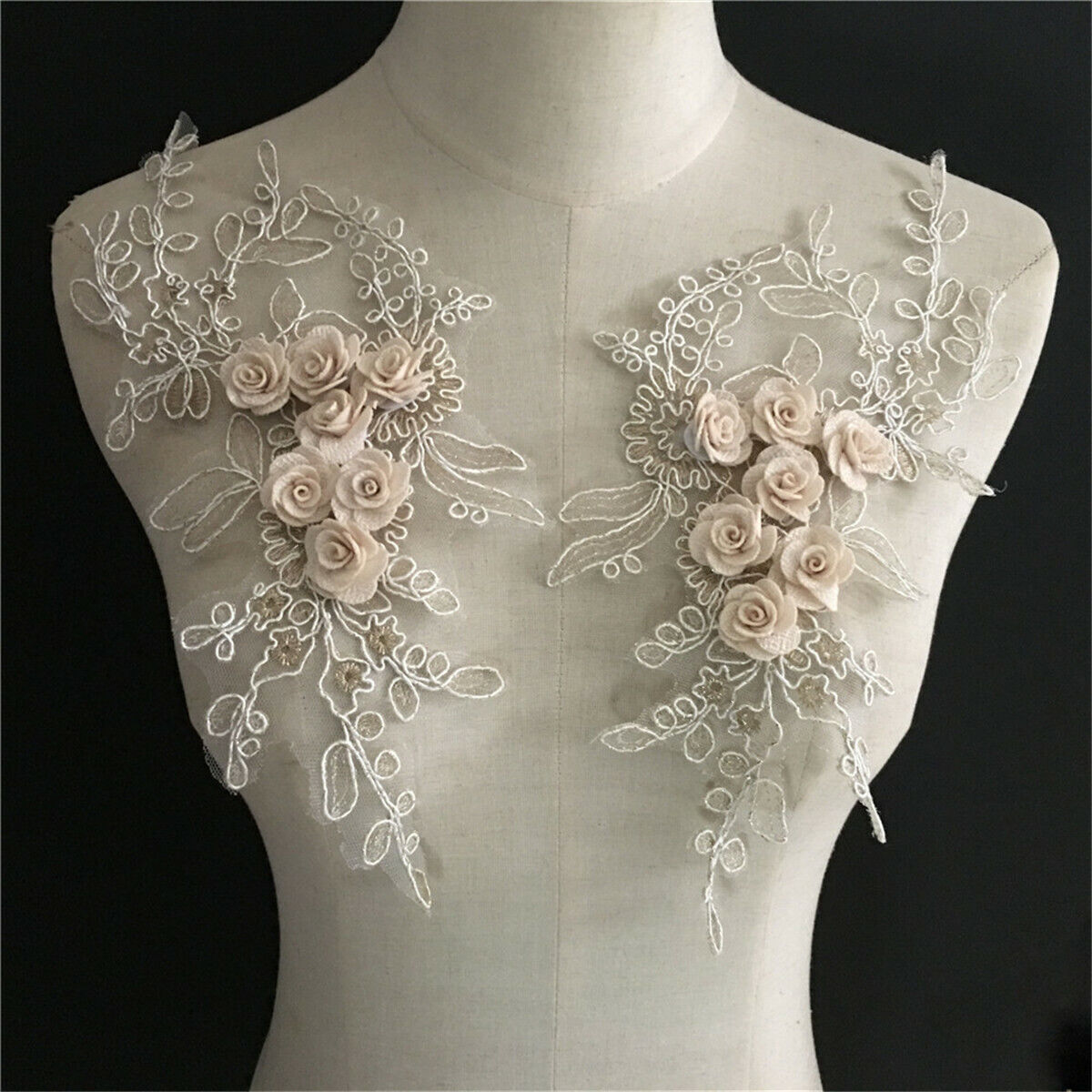1 Pair Flower Lace Collar Embroidered Neckline Clothes Sewing Applique DIY Craft