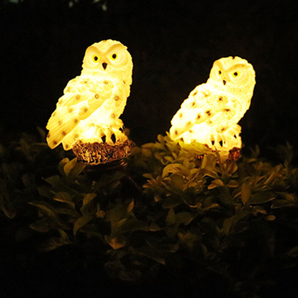 LED Solar Lights Owl Lawn Stakes Lamp Yard Art Home Garden Decor (White)