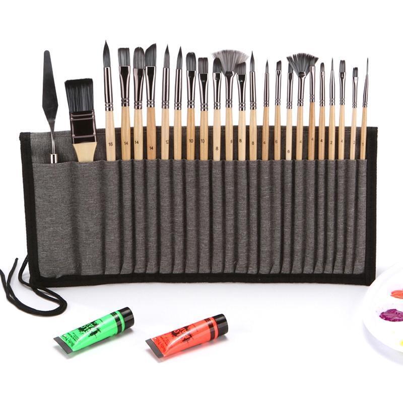 24Pcs Artist Paint Brush with Roll-up Bag Portable Art Set for Beginner Painting