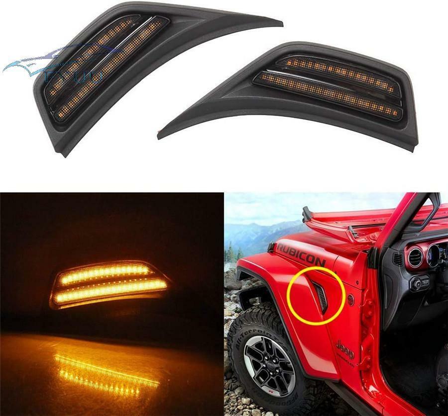1pair Black Front LED Fender Turn Signal Side Marker Lamp For Wrangler JL 18-20