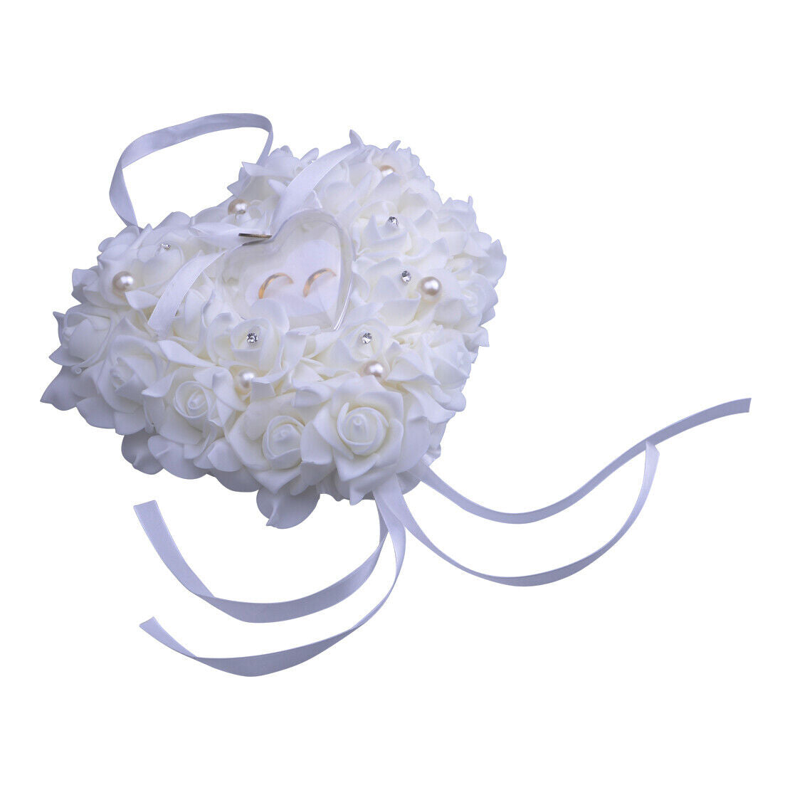 Wedding Ceremony Party Foam Rose Flower Ring Bearer Pillow Cushion White Ld