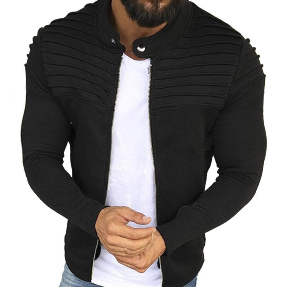 Men Fashion Autumn Winter Long-Sleeves Cardigan Zipper Tops (Black XL)