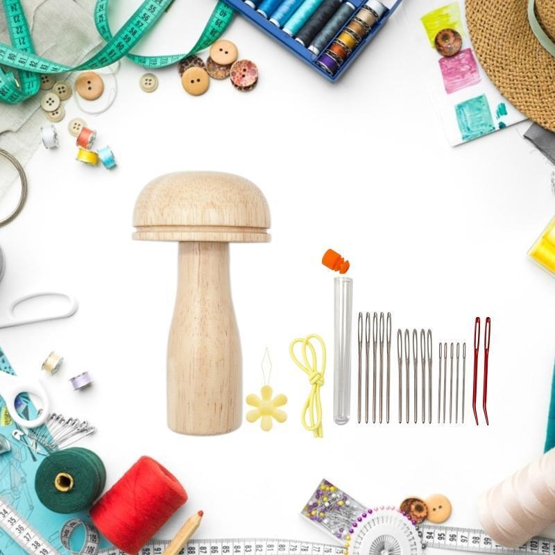 Wooden Darning Tool Set Mushroom Patchwork Utensile for Mending Clothes & Socks