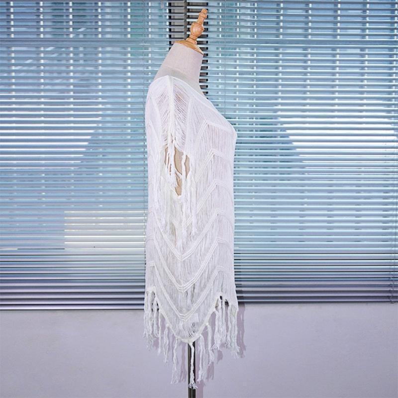 Women Summer Crochet Striped Swimsuit Bikini Cover Up Fringe Tassel Beach Dress