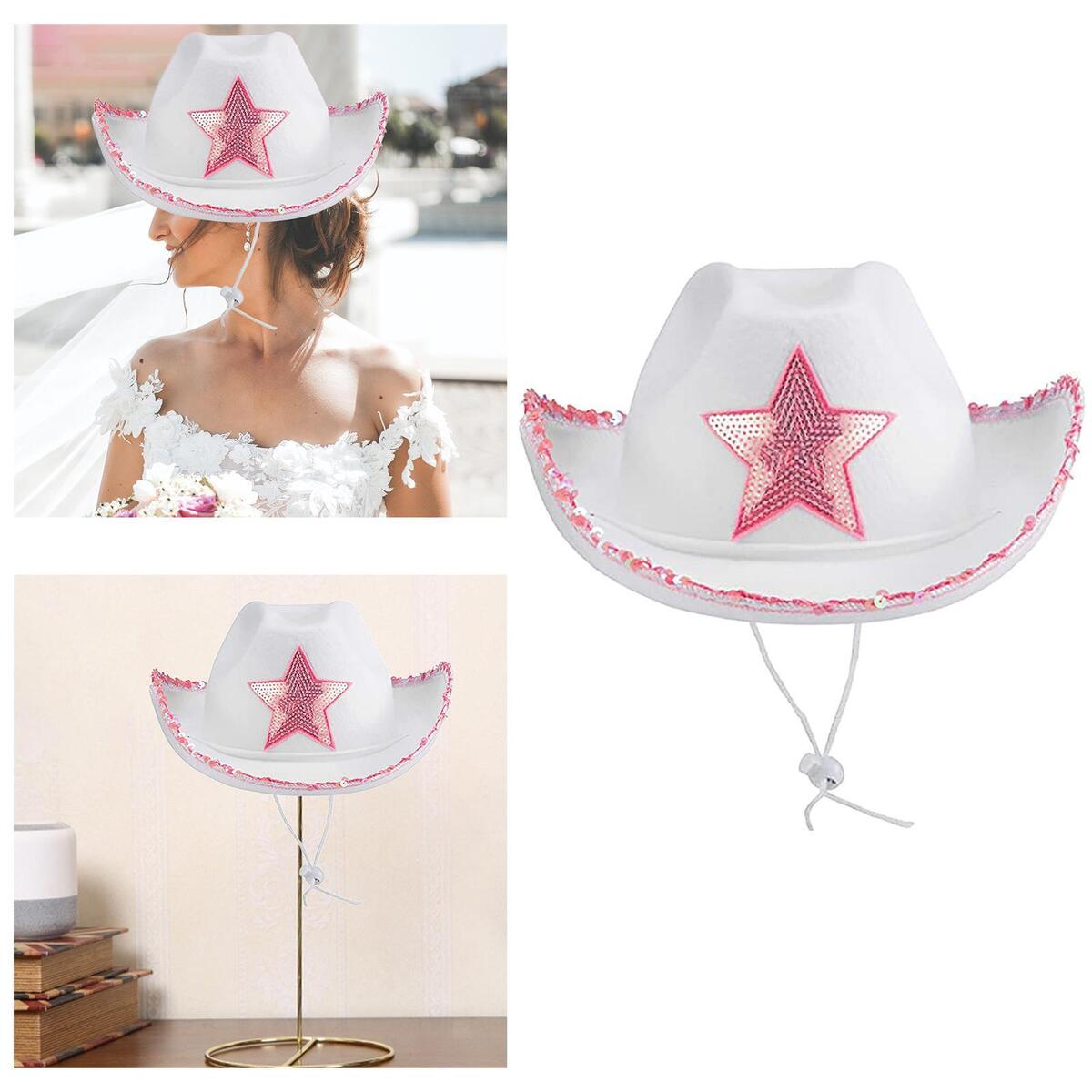 Novelty Cowboy Hat with Tiara Sun Hats Adjustable Neck Draw String Wide Brim