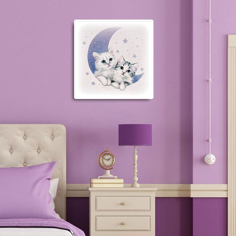 DIY Diamond Painting Embroidery Cute Cats Moon Full Drill Cross Stitch Kits