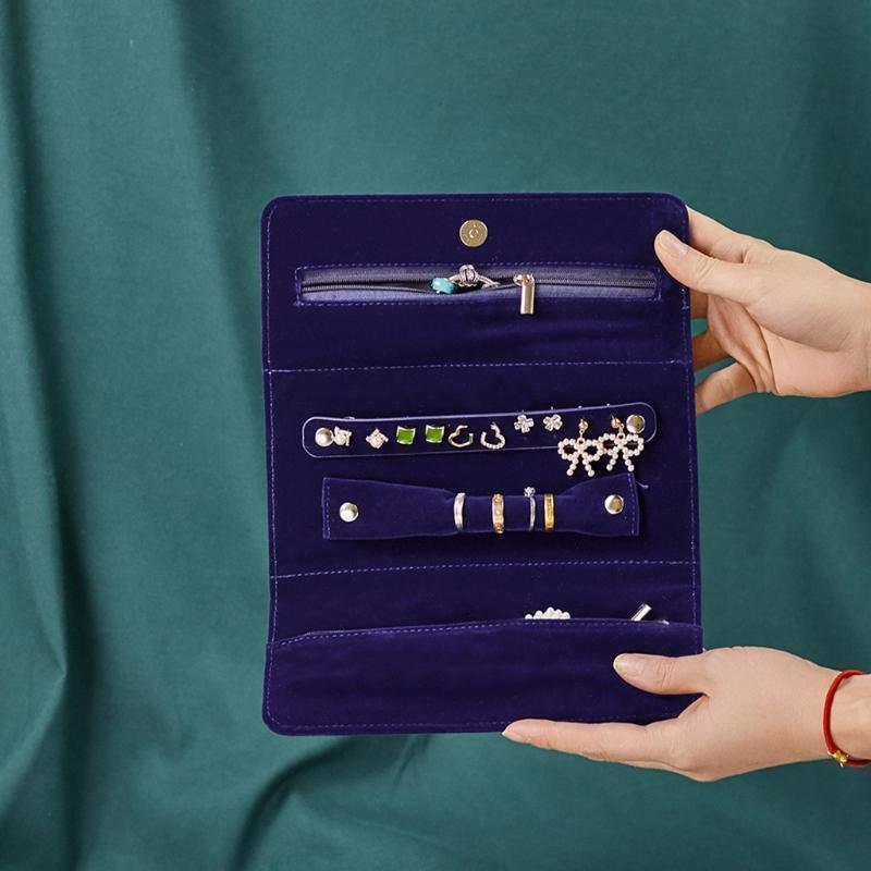 Women Portable Travel Velvet Jewelry Storage Roll Bag RingsOrganizer Case Pouch
