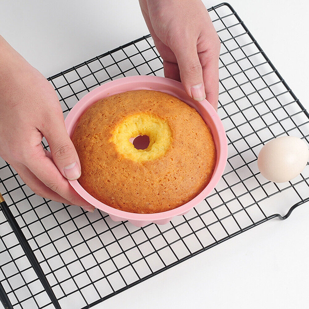 Silicone Cake Molds 6 inch Round Spiral Savoirin Pan Baking Tray (Pink A)