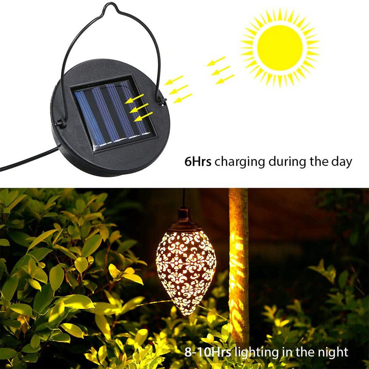 Solar Hanging Lights, Olive Shaped, Waterproof, Garden Metal Art LED Lamp
