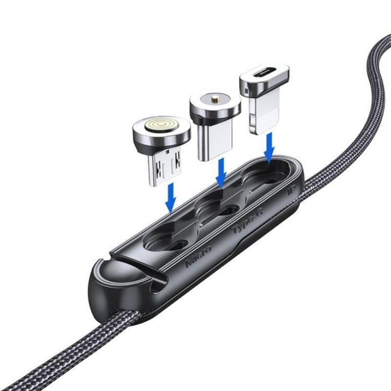 Data Cable Organizer Portable Storage Box Magnet Adapter Connector Black