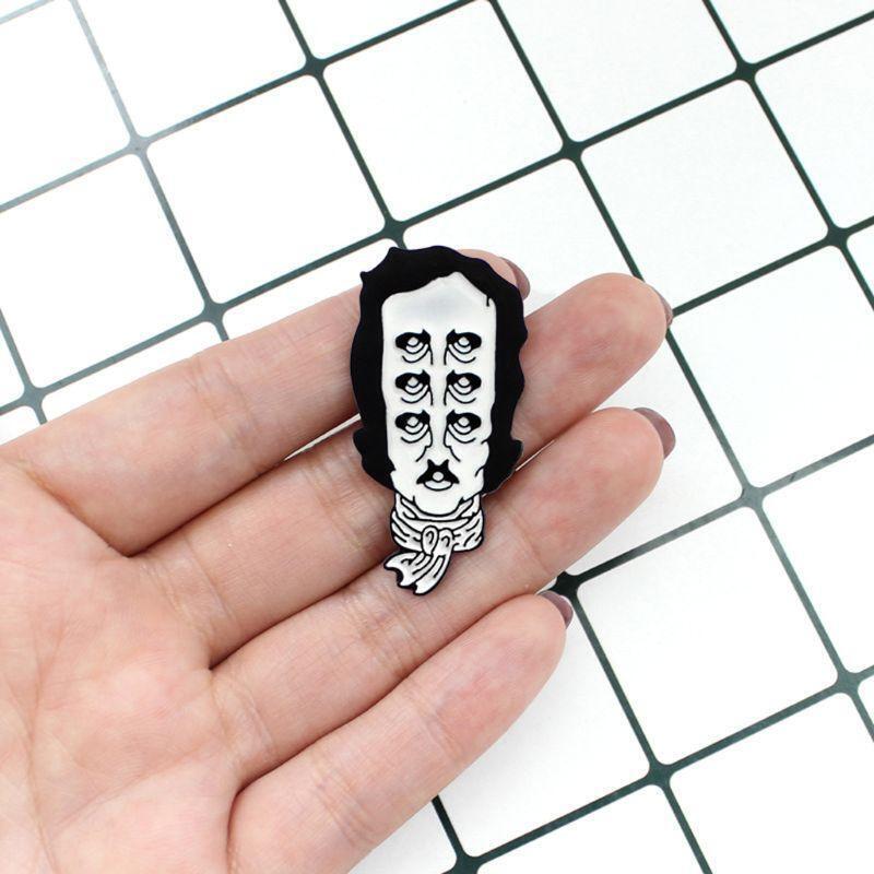Edgar Allan Poe Enamel Lapel Pin Multiple Eyes Old Man Head Scarf Brooch Jewelry