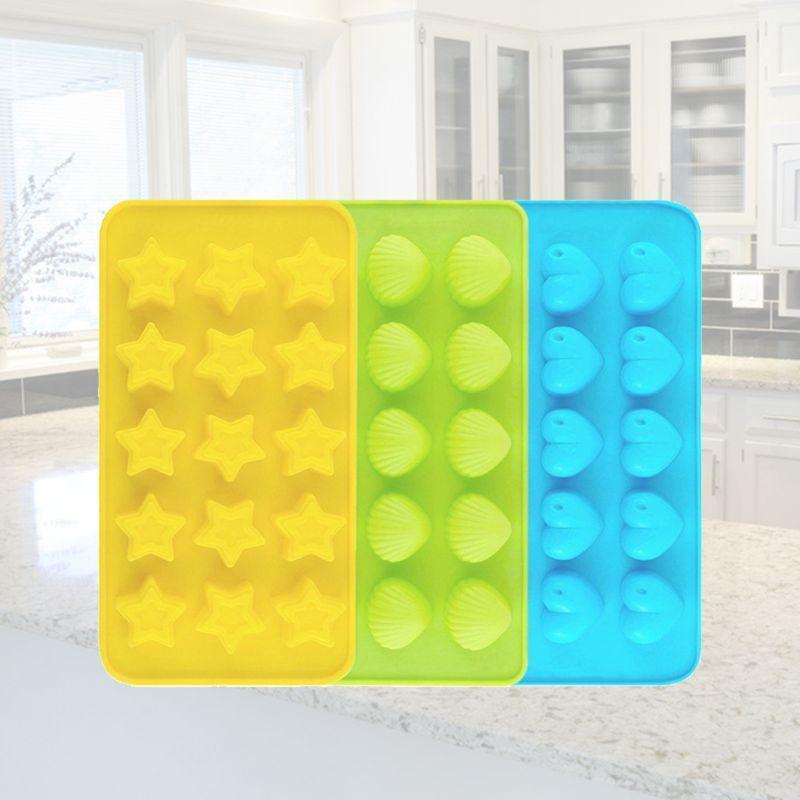 3-in-1 Chocolate Mould 15 Grid Hearts Stars Shells Shape Oven Pan Bake Cookies