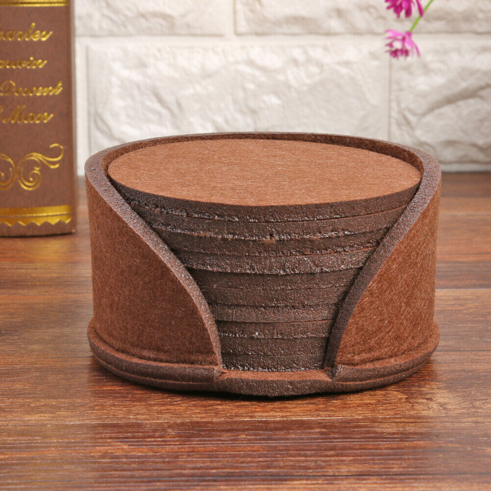 10pcs Round Felt Cup Mats Coasters Heat Resistant Coffee Tea Pad (D Brown)