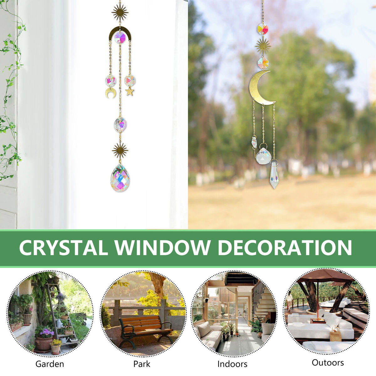 Crystal Ornaments - 4 Pieces Hanging Drop Ornaments Sets Decoration - Moon